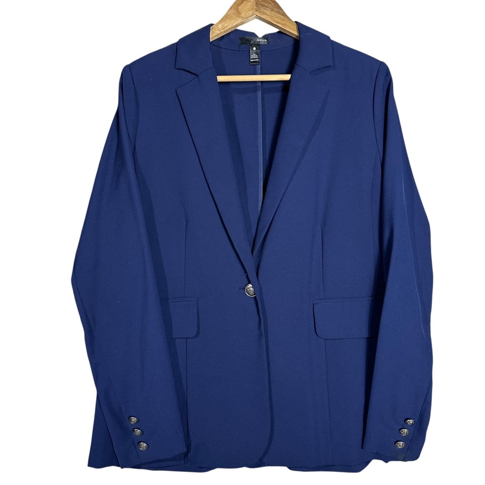 Aqua oversized‎ navy blazer Preppy skull button career jacket business sailor